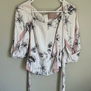 Floral Print white closet tie back Women's Top